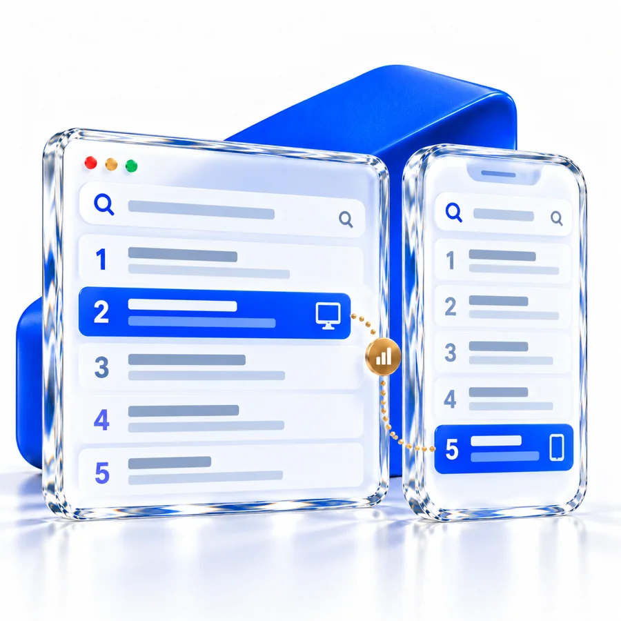 Desktop and mobile search rankings compared