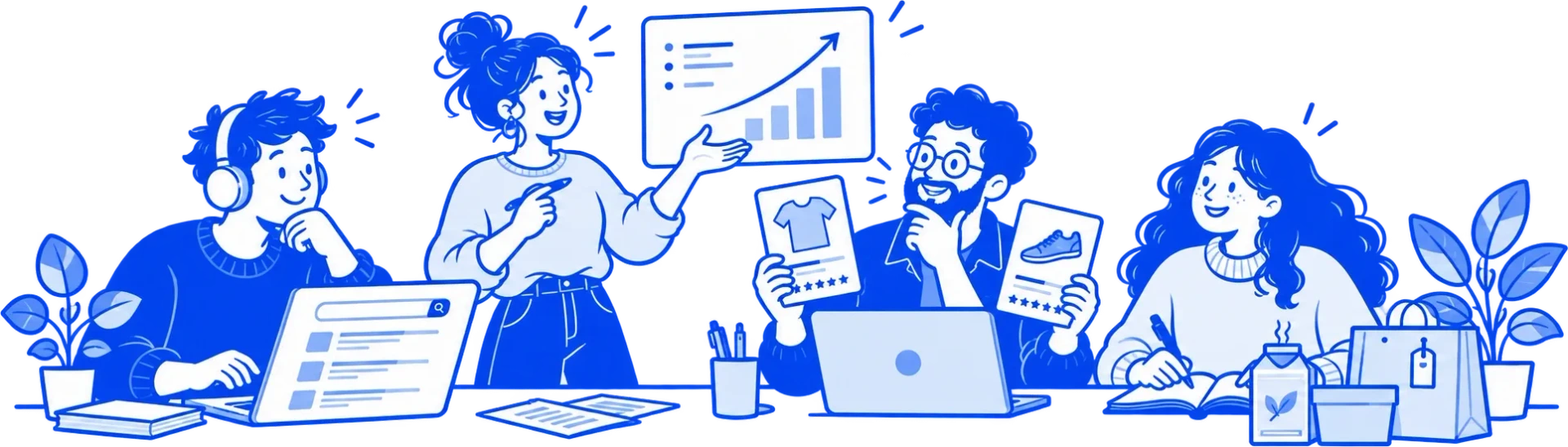 Ein E-Commerce-Team recherchiert Rankings und plant die nächsten Verbesserungen