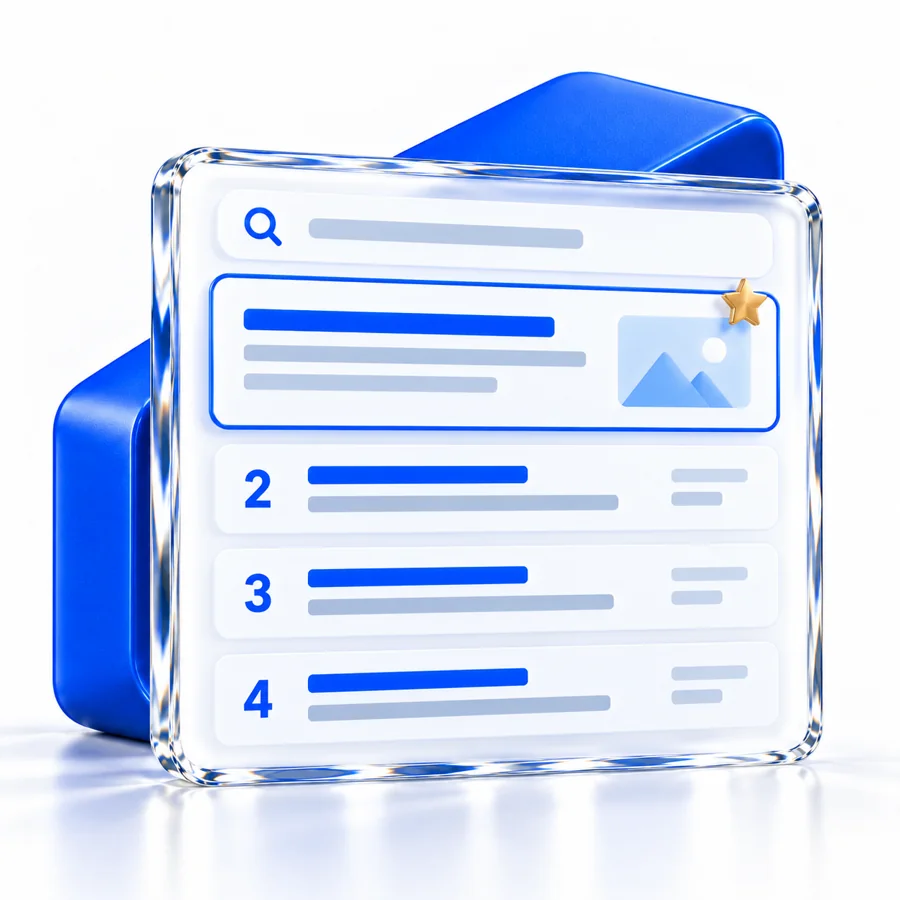 A blue search results panel highlighting a product result